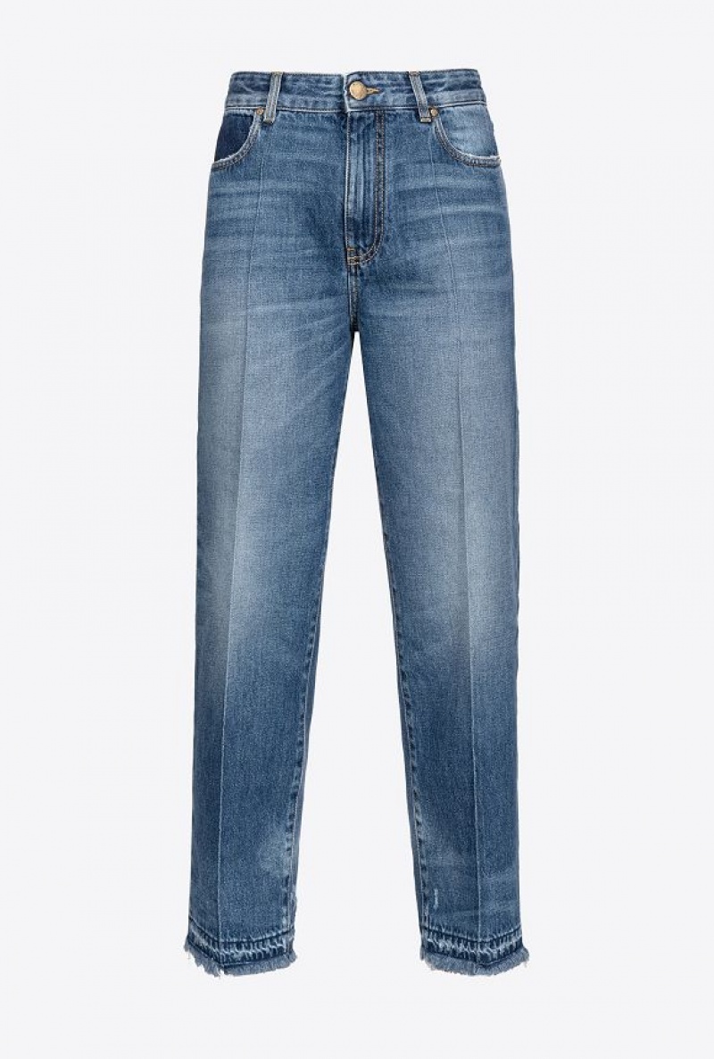 Pinko Cropped Denim Boyfriend Jeans Tmavě Blankyt Světle Modré | SN-PKO34000