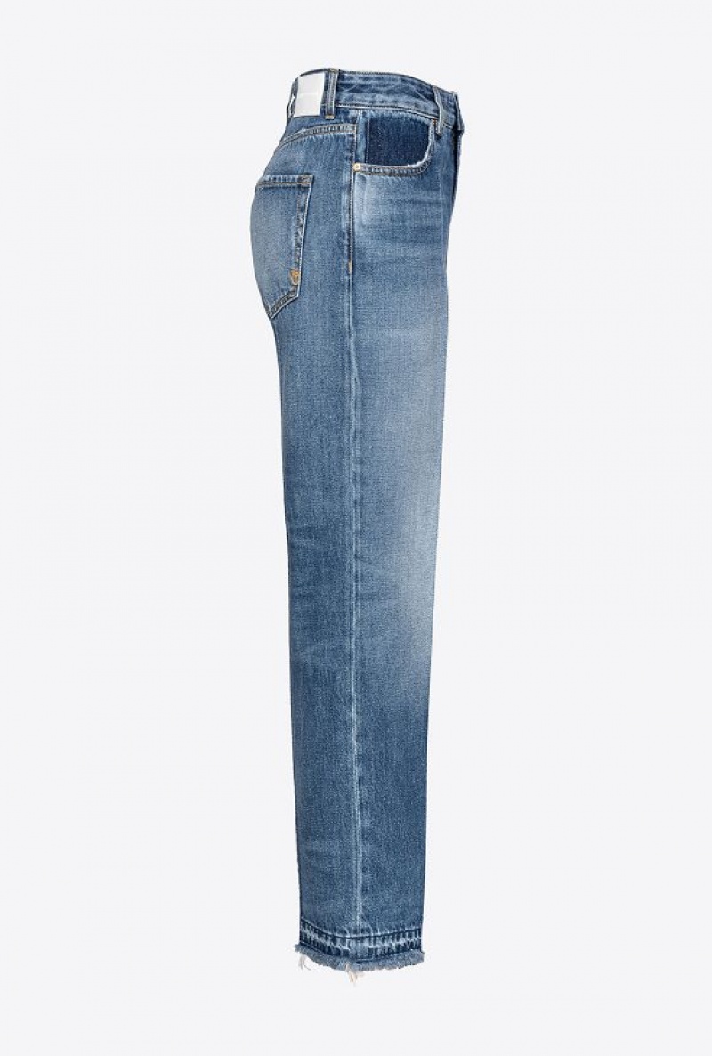 Pinko Cropped Denim Boyfriend Jeans Tmavě Blankyt Světle Modré | SN-PKO34000