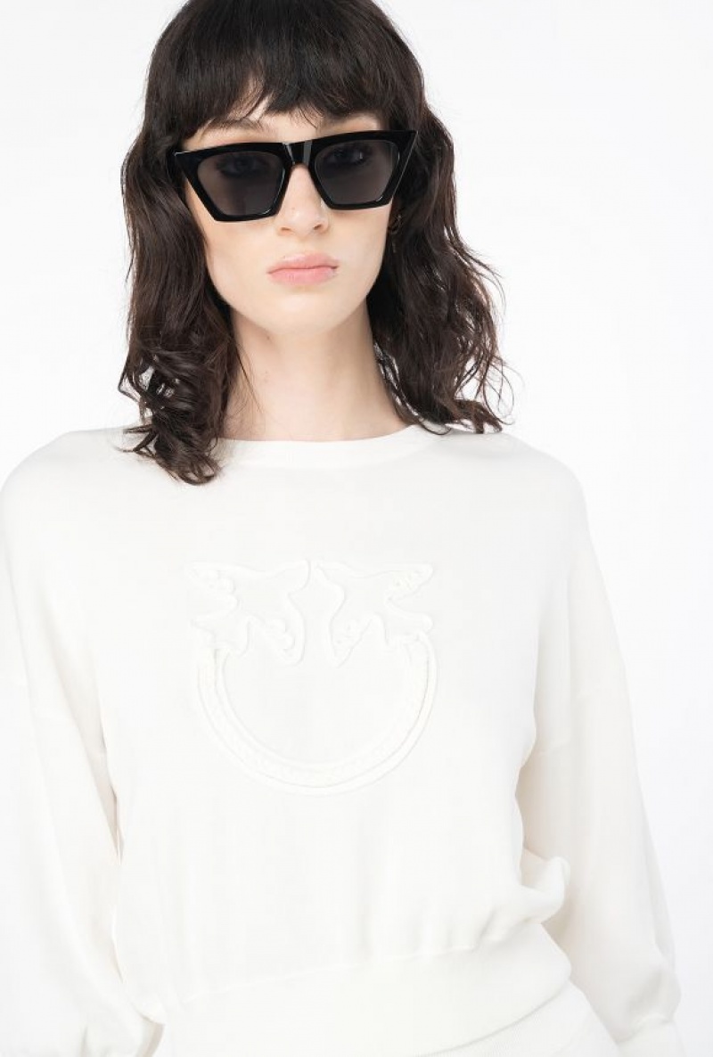 Pinko Cropped Love Birds Sweatshirt Bílé | SN-PKO33511