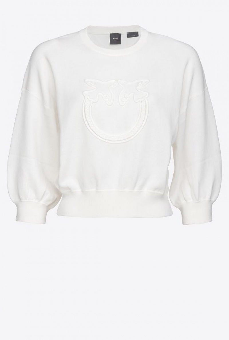 Pinko Cropped Love Birds Sweatshirt Bílé | SN-PKO33511