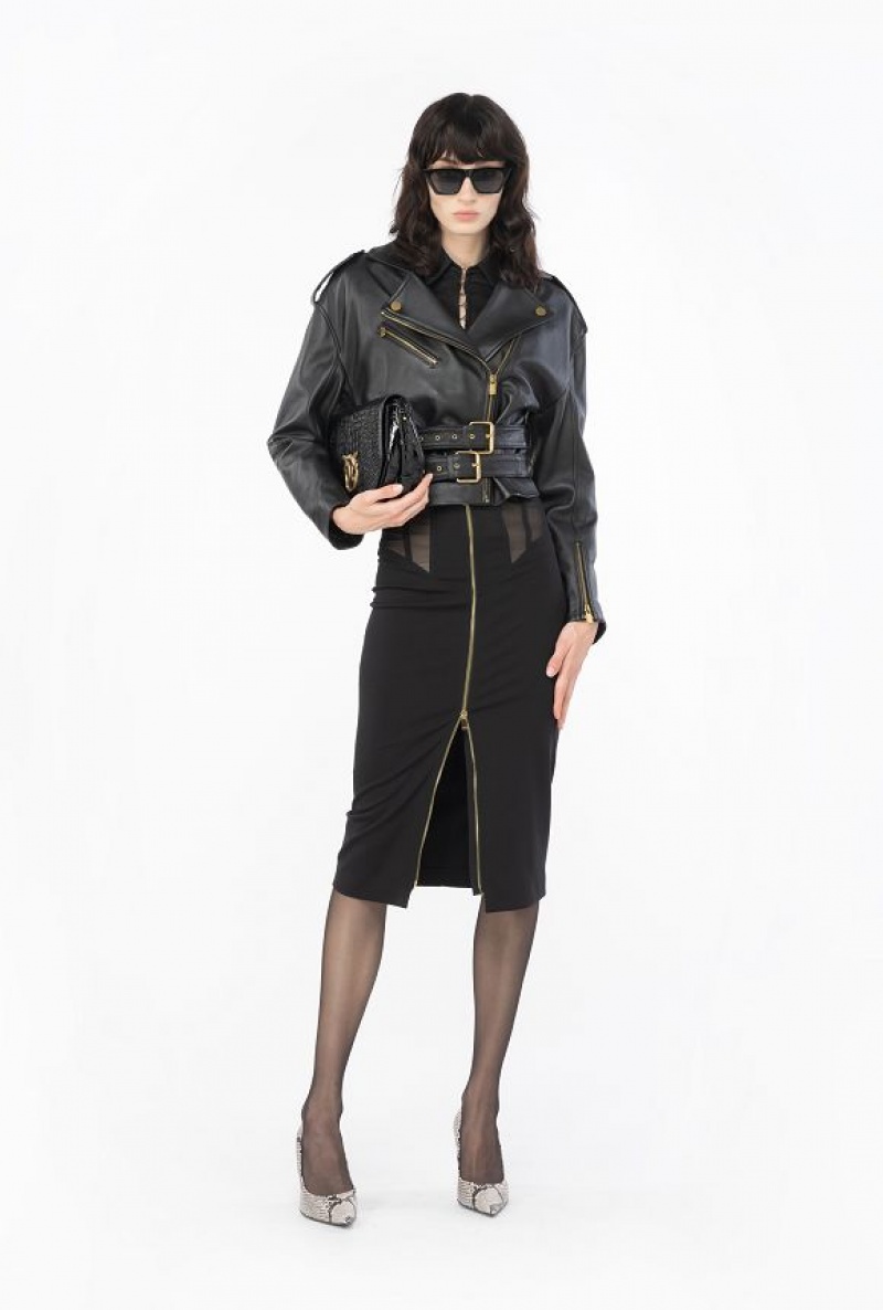 Pinko Cyklistické Jacket With Double Belt Černé | SN-PKO33604