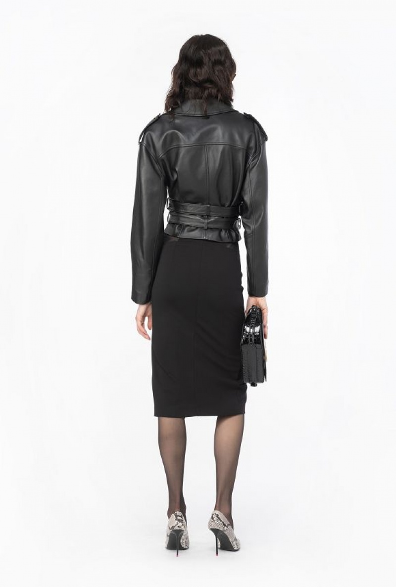 Pinko Cyklistické Jacket With Double Belt Černé | SN-PKO33604