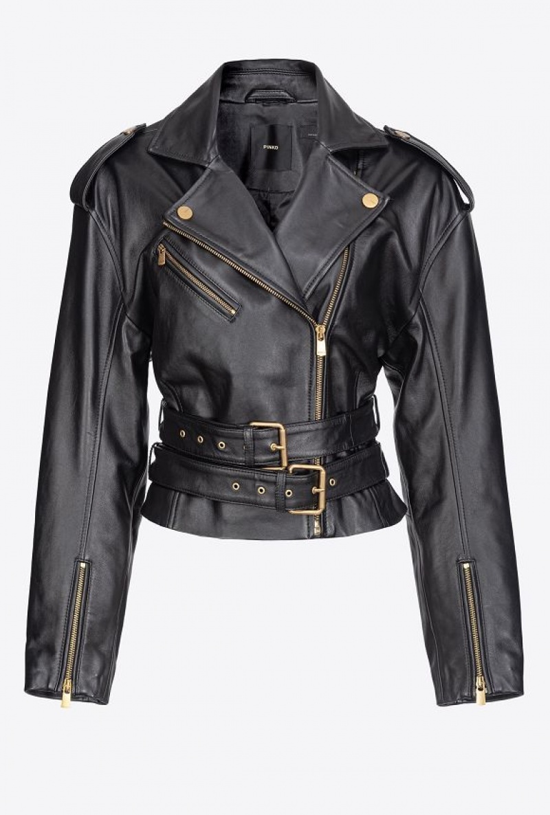 Pinko Cyklistické Jacket With Double Belt Černé | SN-PKO33604