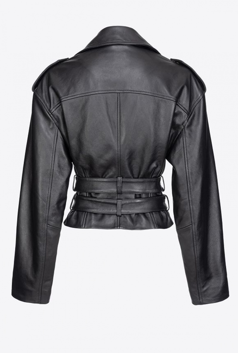 Pinko Cyklistické Jacket With Double Belt Černé | SN-PKO33604