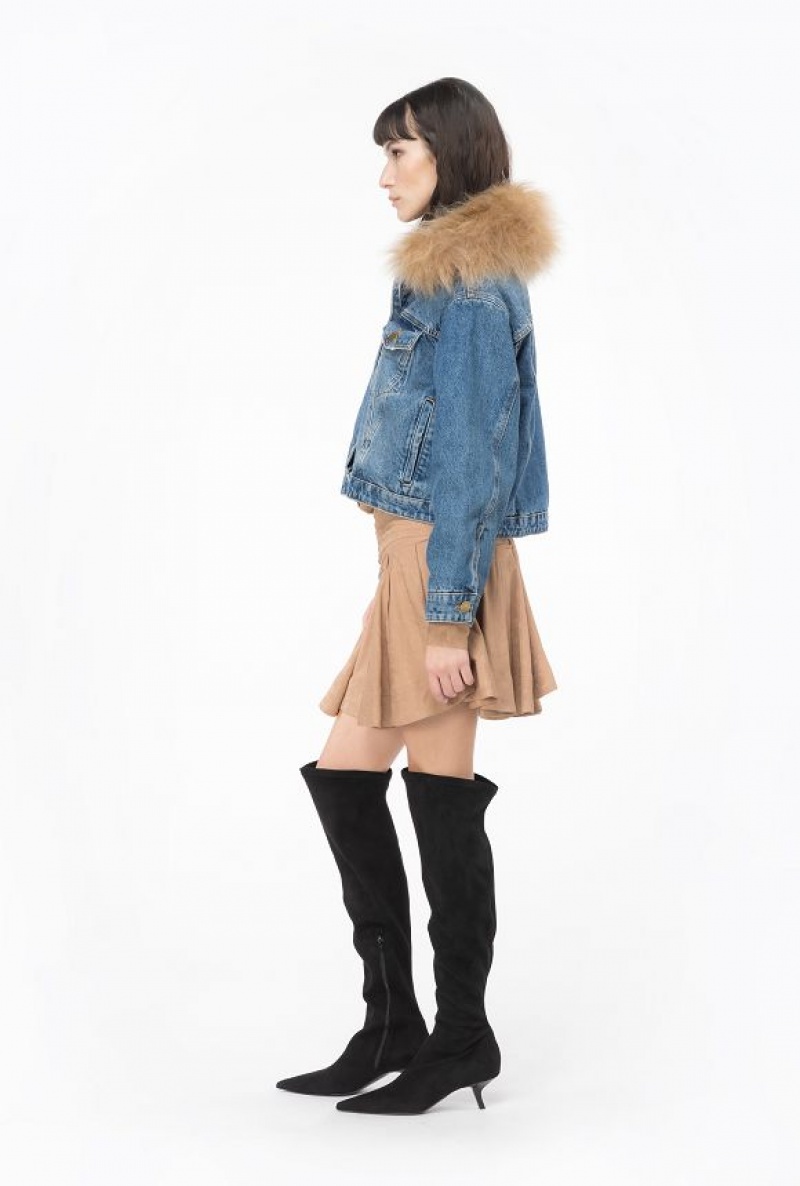 Pinko Denim Jacket With Faux Fur Blankyt Světle Modré | SN-PKO33592