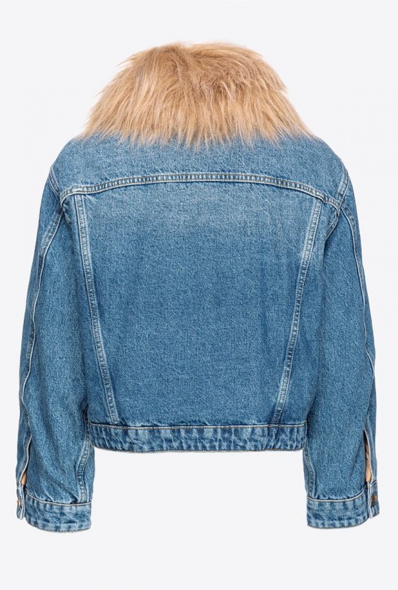 Pinko Denim Jacket With Faux Fur Blankyt Světle Modré | SN-PKO33592