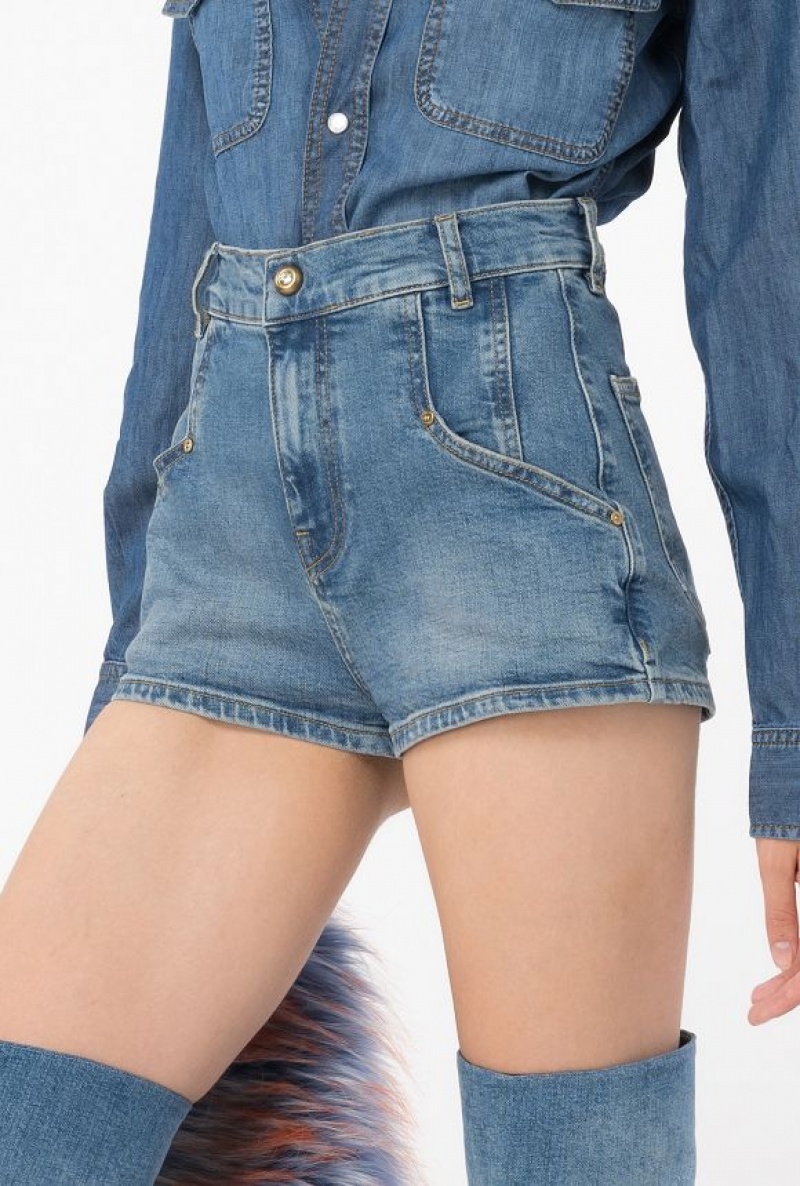 Pinko Denim Shorts With Topstitching Tmavě Blankyt Světle Modré | SN-PKO33998