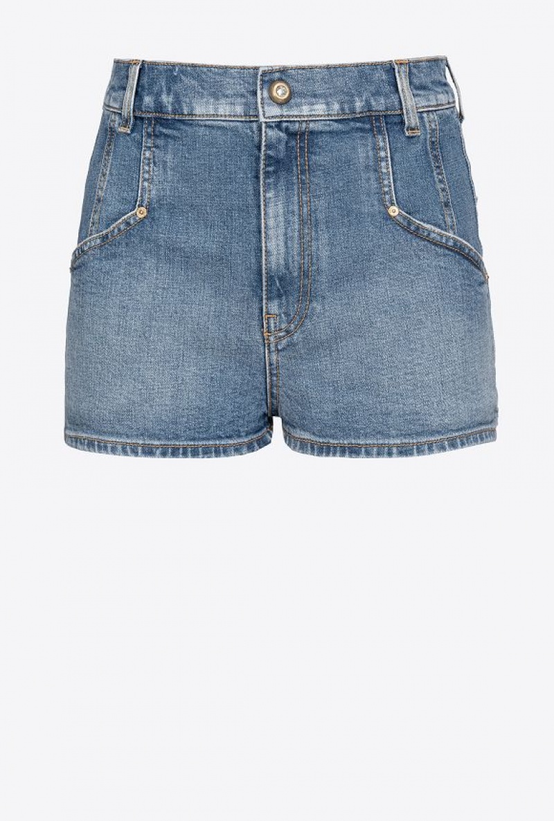 Pinko Denim Shorts With Topstitching Tmavě Blankyt Světle Modré | SN-PKO33998