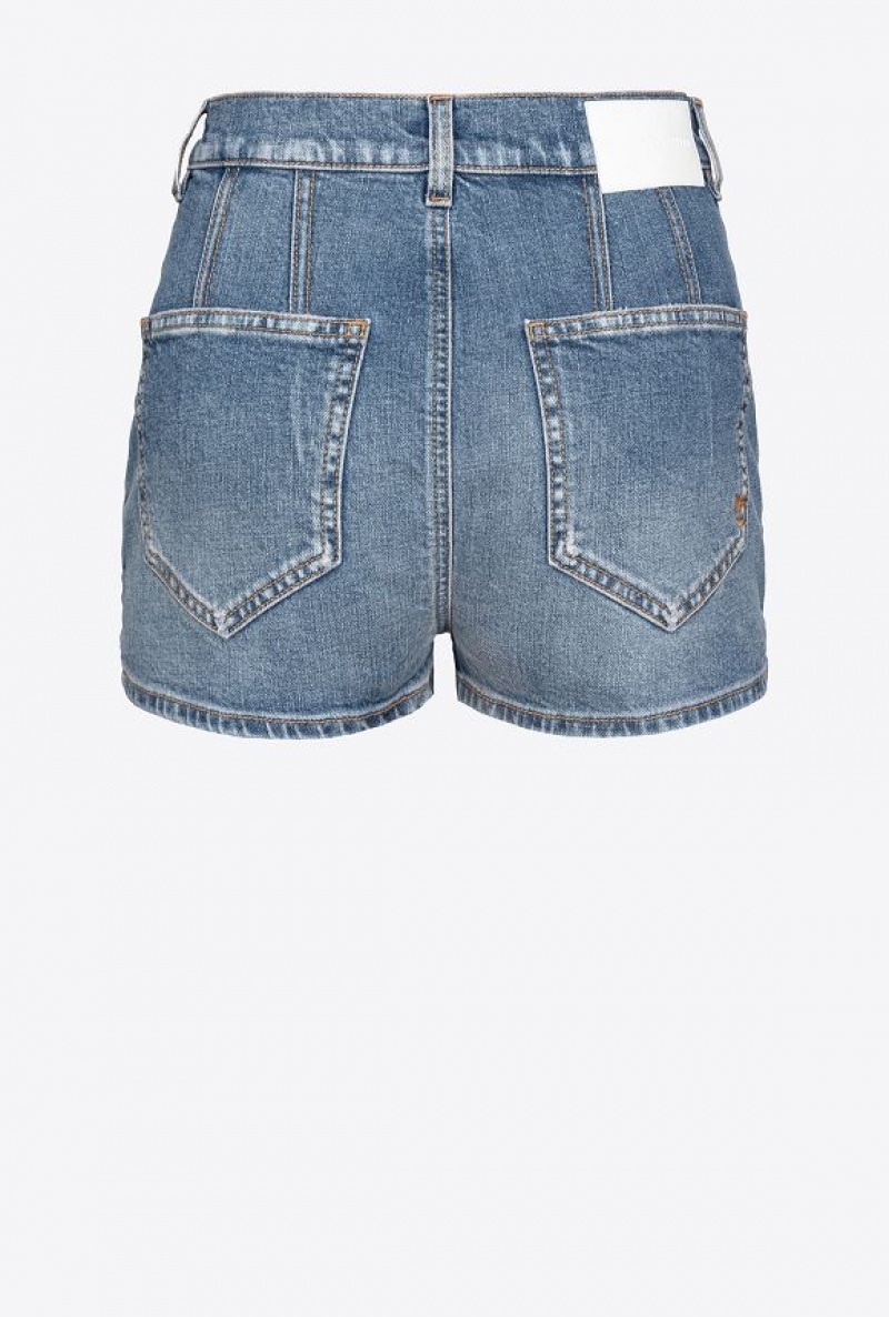 Pinko Denim Shorts With Topstitching Tmavě Blankyt Světle Modré | SN-PKO33998