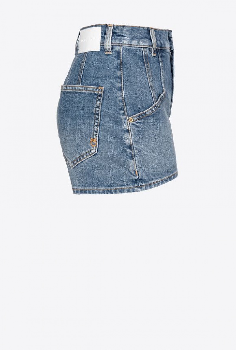 Pinko Denim Shorts With Topstitching Tmavě Blankyt Světle Modré | SN-PKO33998