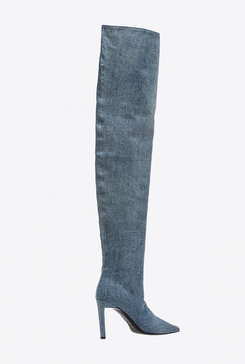 Pinko Denim Thigh-high Boots Tmavě Blankyt Světle Modré | SN-PKO34144