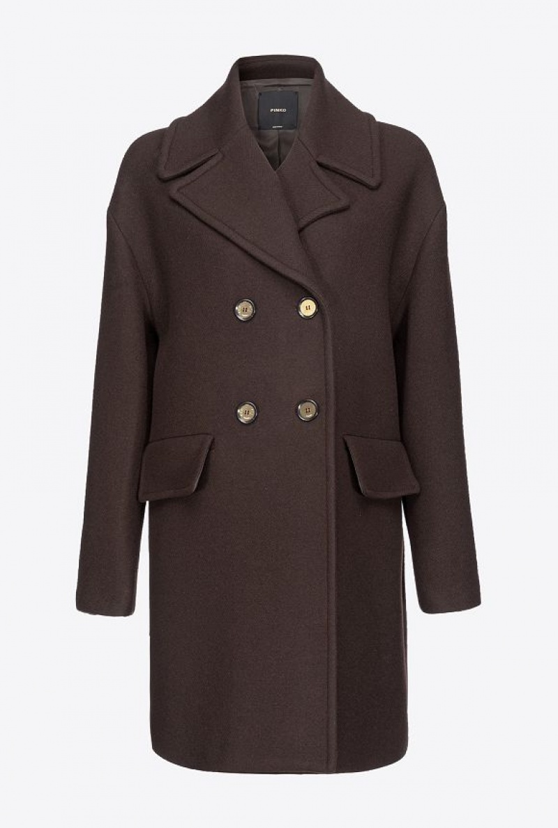 Pinko Double-breasted Cloth Coat Hnědé | SN-PKO33623