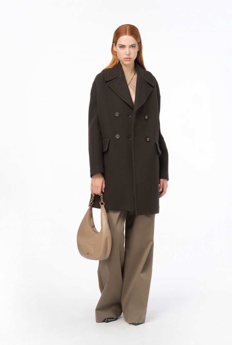 Pinko Double-breasted Cloth Coat Hnědé | SN-PKO33623