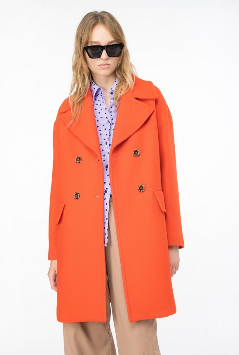 Pinko Double-breasted Cloth Coat Oranžové | SN-PKO33628