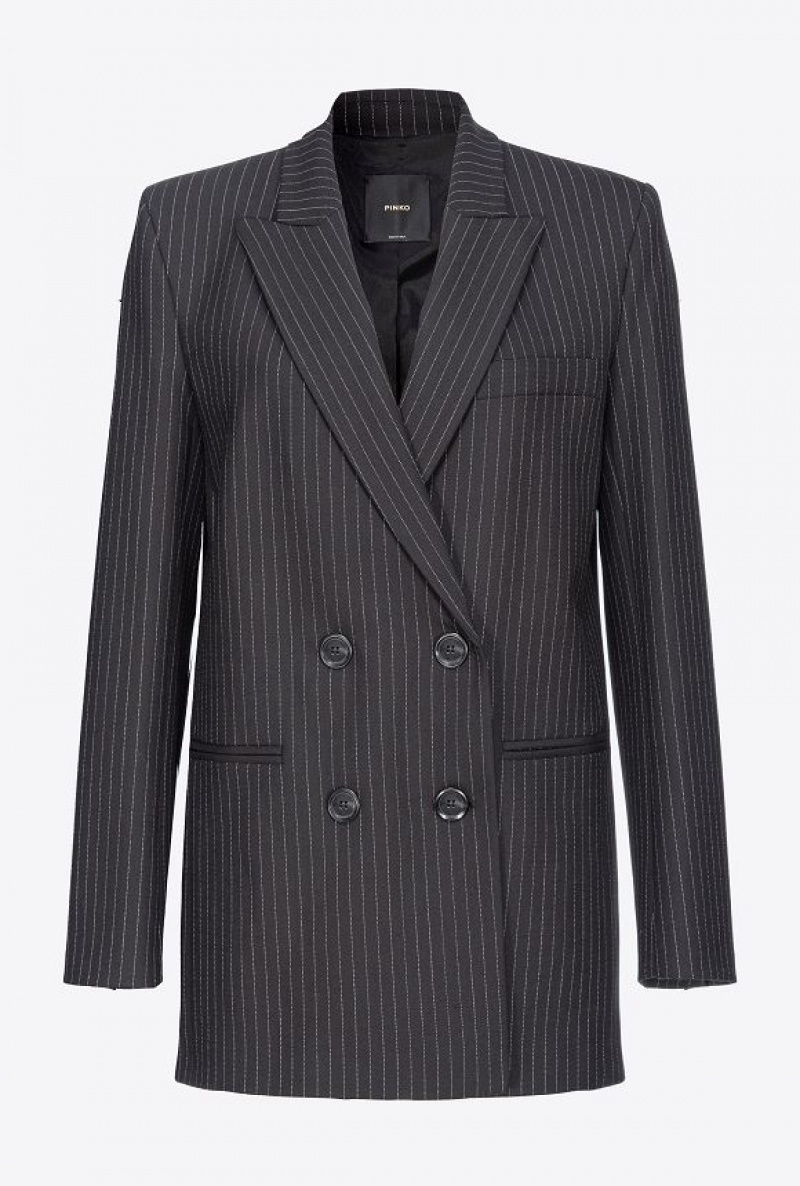 Pinko Double-breasted Pinstriped Blazer Černé Bílé | SN-PKO33981