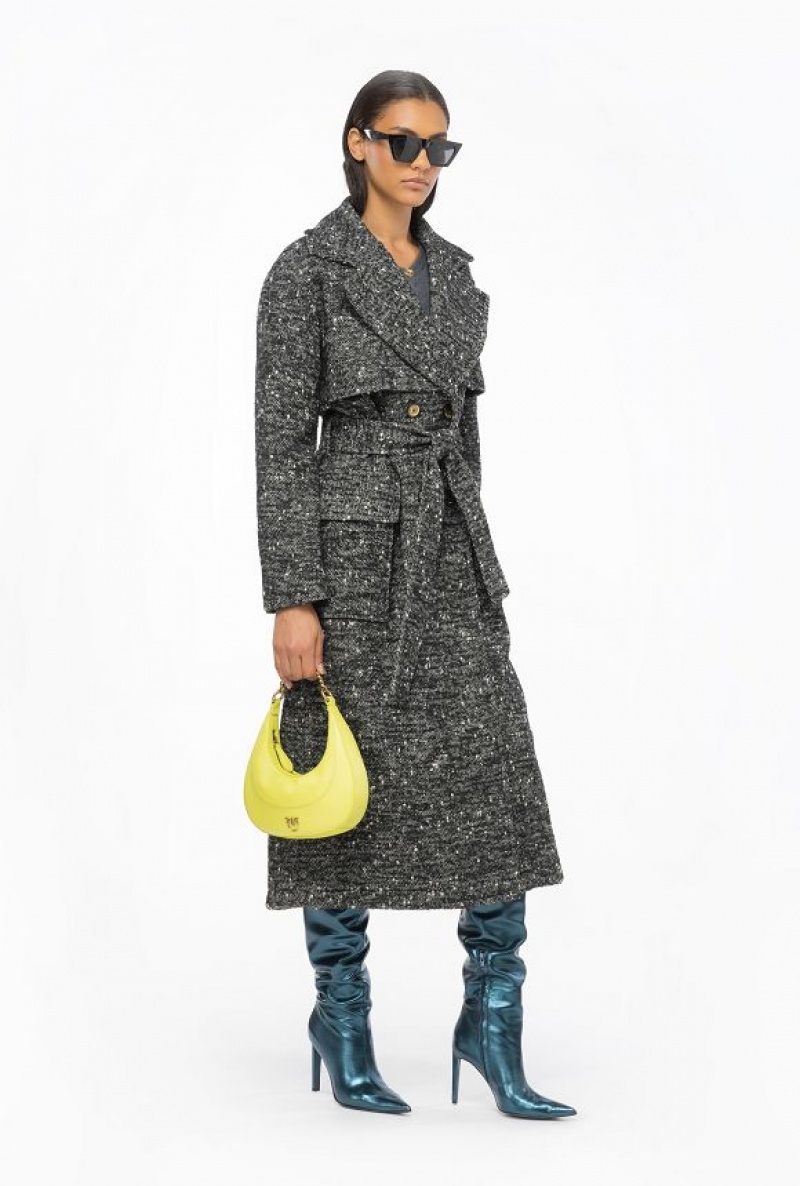 Pinko Double-breasted Tweed Trench Coat Černé Bílé | SN-PKO33648