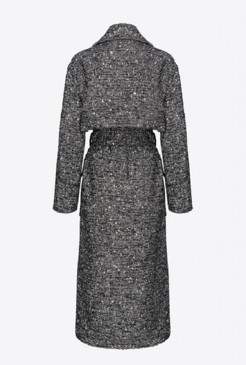 Pinko Double-breasted Tweed Trench Coat Černé Bílé | SN-PKO33648