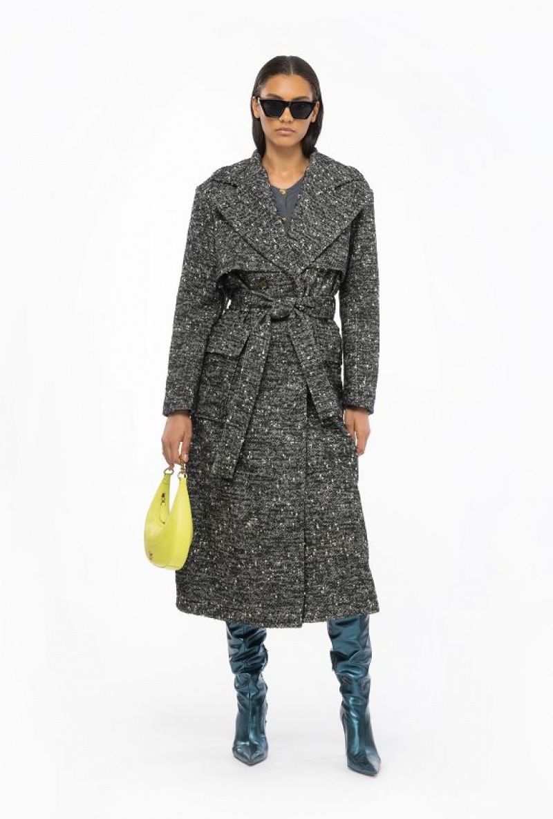 Pinko Double-breasted Tweed Trench Coat Černé Bílé | SN-PKO33648