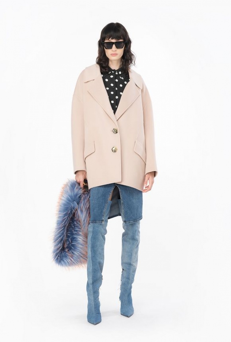 Pinko Double-layered Woollen Cloth Pea Coat Béžový | SN-PKO33621