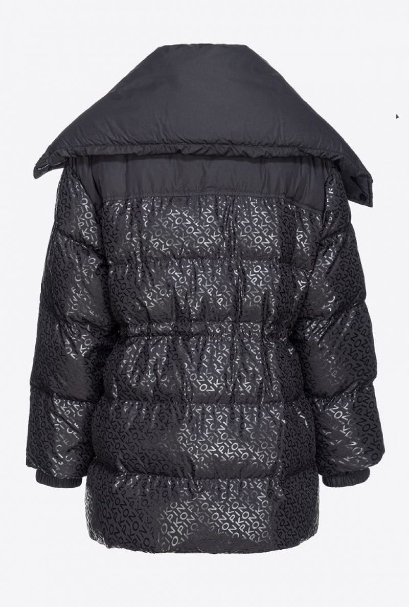 Pinko Down Jacket With Glossy Logo Print Černé | SN-PKO33606