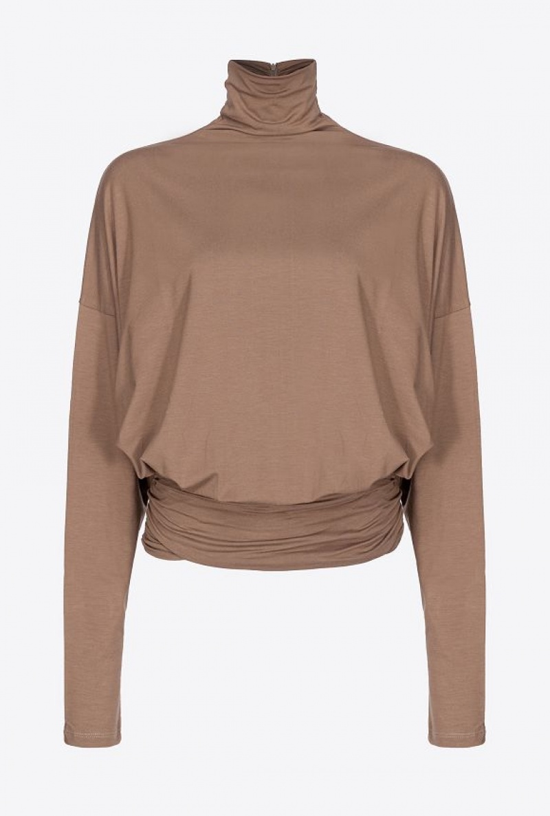 Pinko Draped Turtleneck Svetrové Čokolády | SN-PKO33305