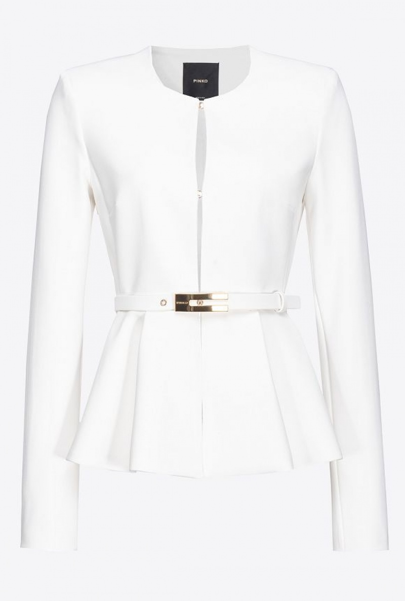 Pinko Elegantní Crepe Blazer With Belt Bílé | SN-PKO33941