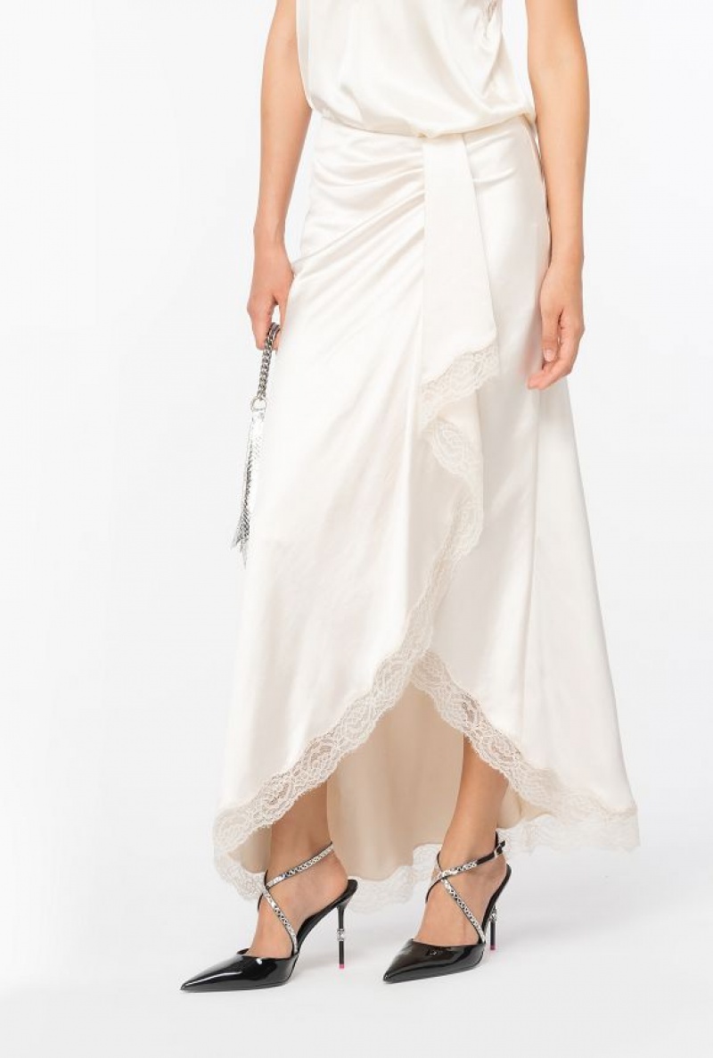 Pinko Elegantní Satin And Krajkové Skirt Bílé | SN-PKO34086