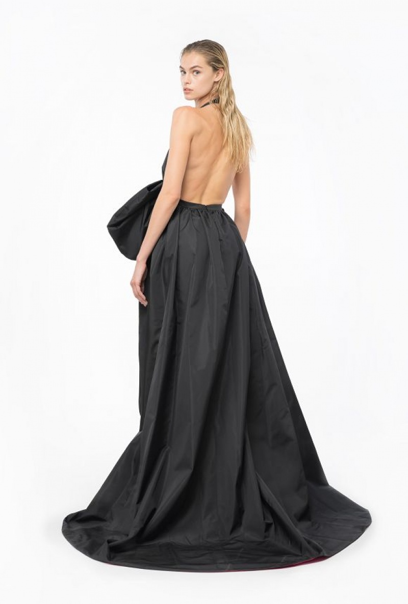 Pinko Elegantní Two-tone Maxi Šaty Černé Růžové | SN-PKO33048