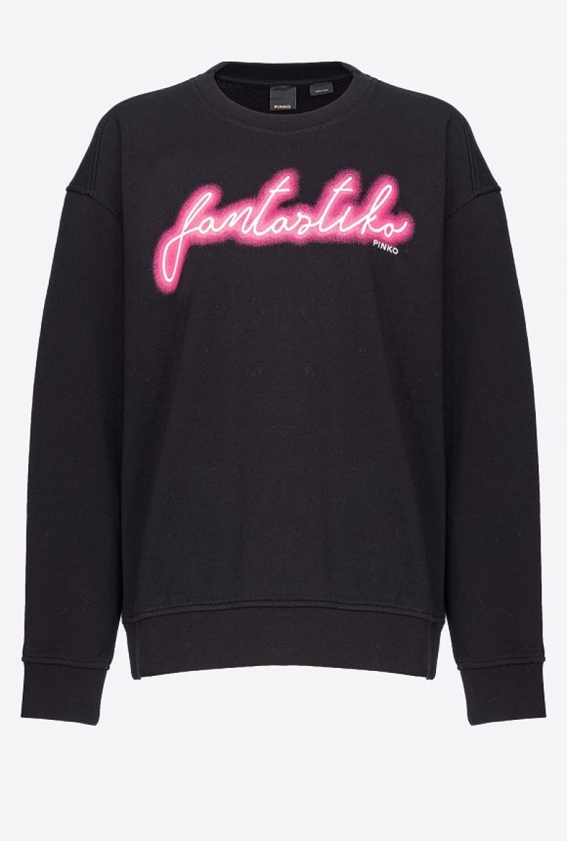 Pinko Fantastiko-print Sweatshirt Černé Fuchsie | SN-PKO33473