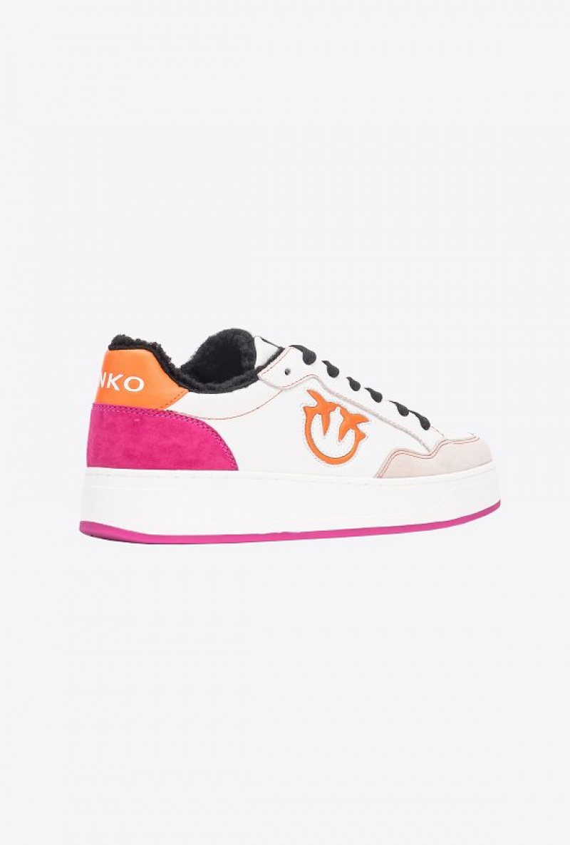 Pinko Faux Fur Basketball Sneakers With Logo Bílé Oranžové | SN-PKO34119