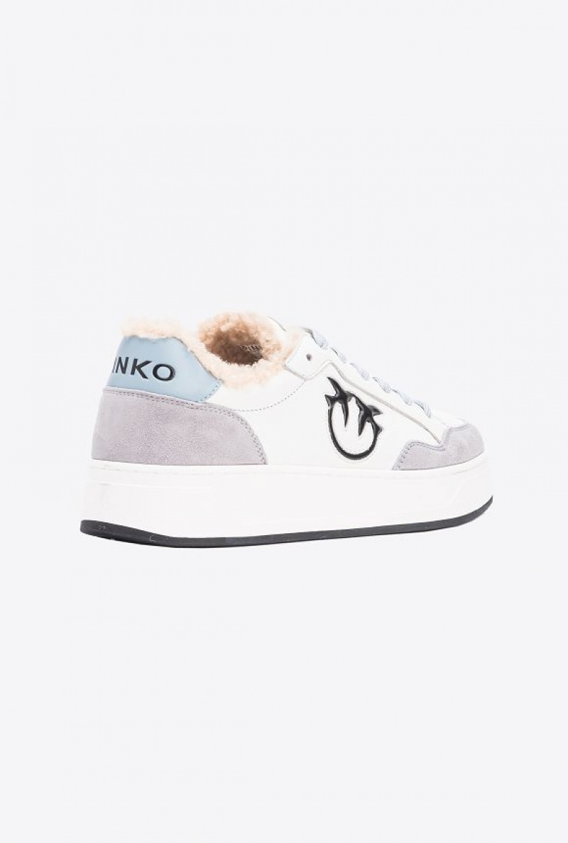 Pinko Faux Fur Basketball Sneakers With Logo Bílé Šedé Béžový | SN-PKO34120