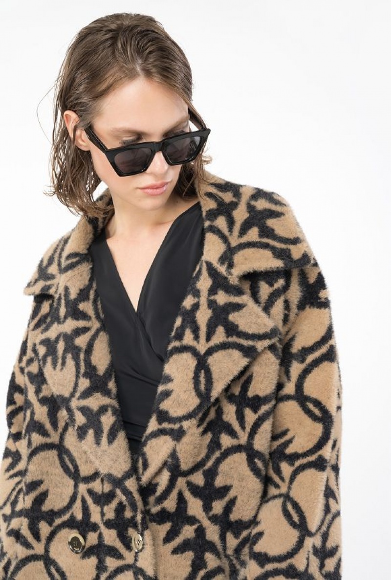 Pinko Faux Fur Love Birds Coat Hnědé Černé | SN-PKO33588