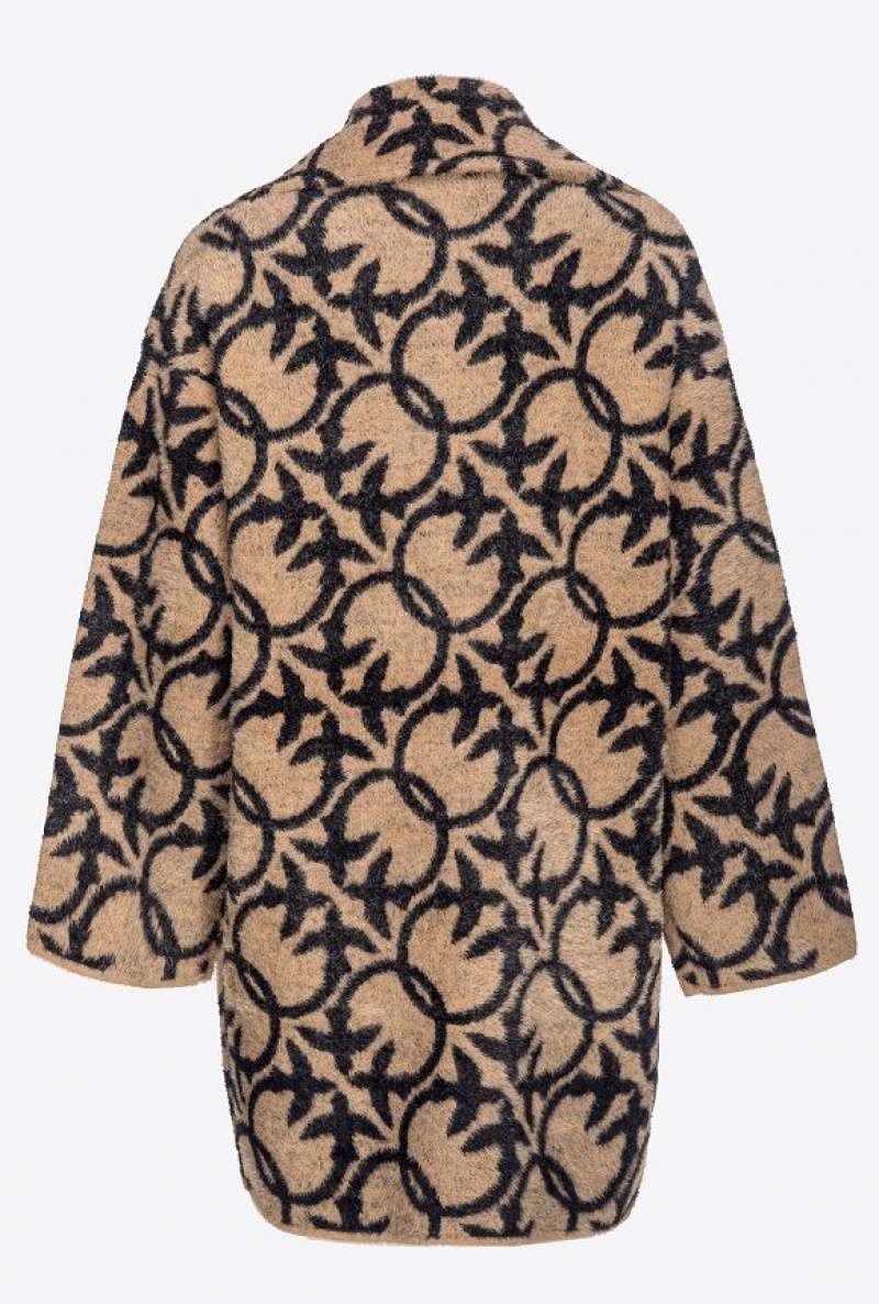 Pinko Faux Fur Love Birds Coat Hnědé Černé | SN-PKO33588