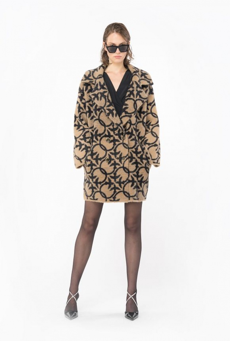 Pinko Faux Fur Love Birds Coat Hnědé Černé | SN-PKO33588