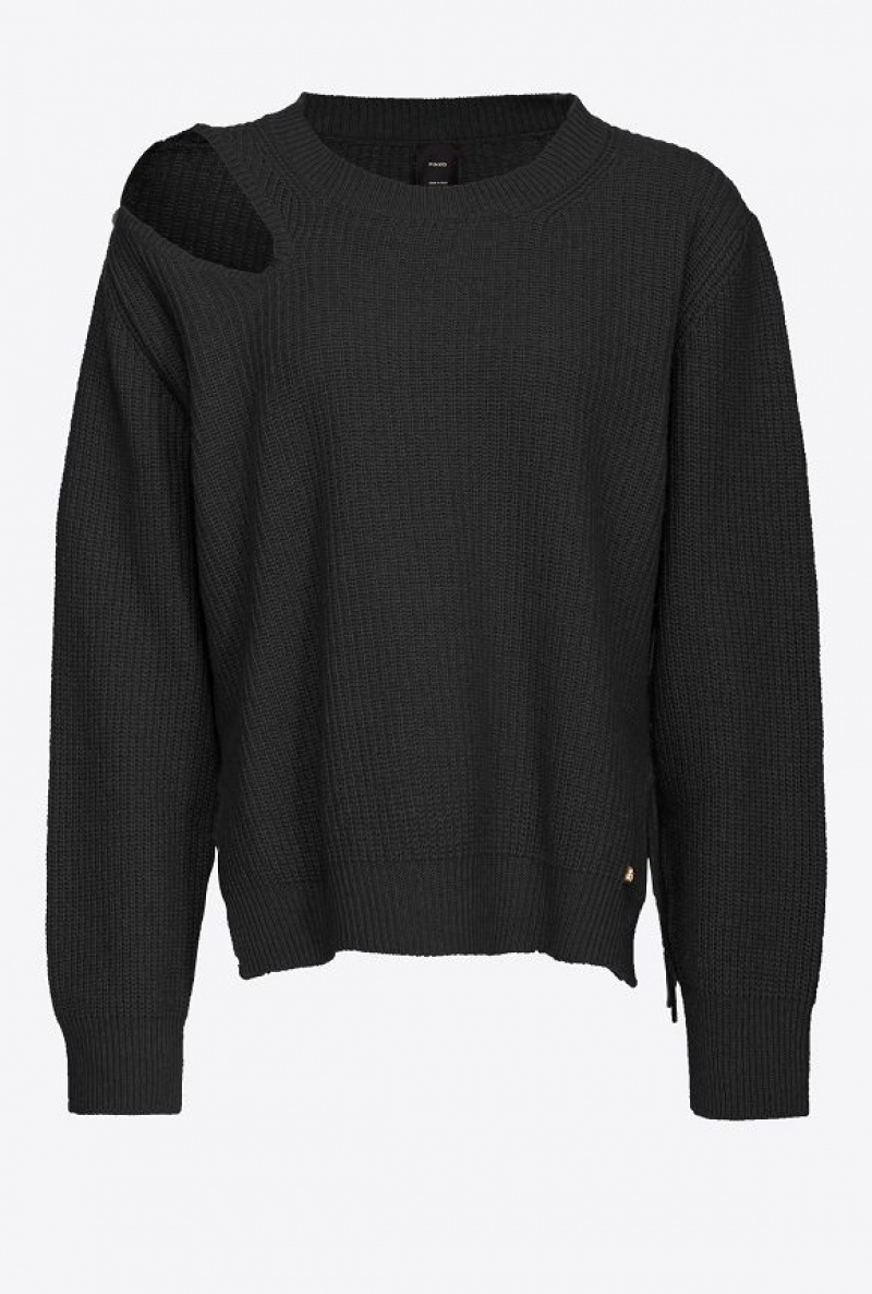 Pinko Fisherman’S Rib-knit Cashmere-blend Pullover Černé | SN-PKO33446