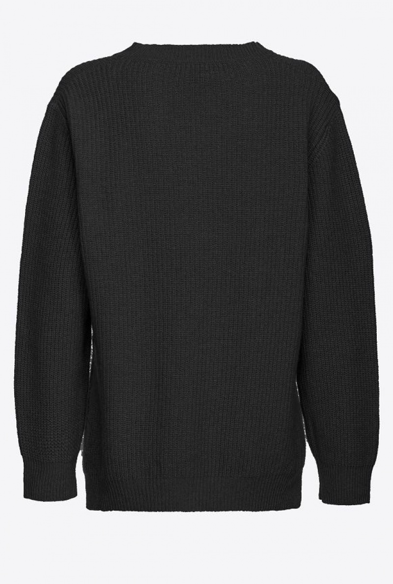 Pinko Fisherman’S Rib-knit Cashmere-blend Pullover Černé | SN-PKO33446