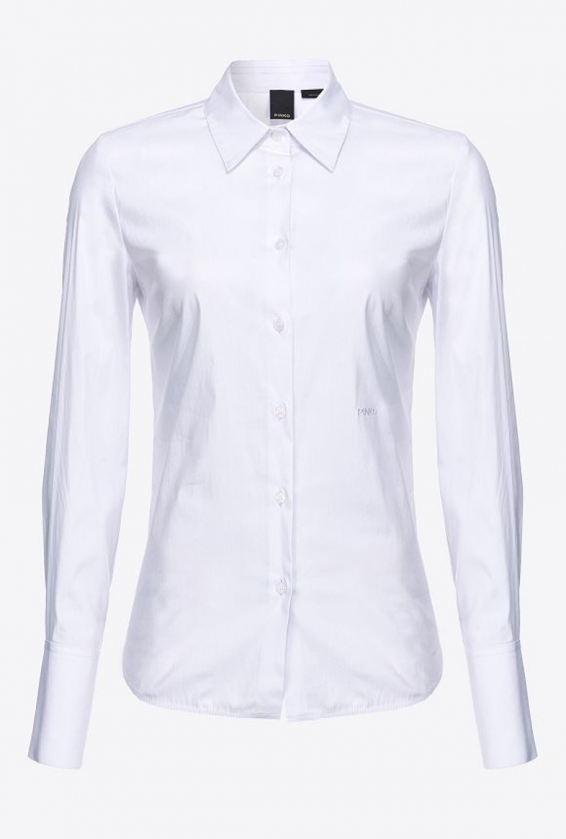 Pinko Fitted-waist Poplin Shirt With Embroidered Logo Bílé | SN-PKO33165