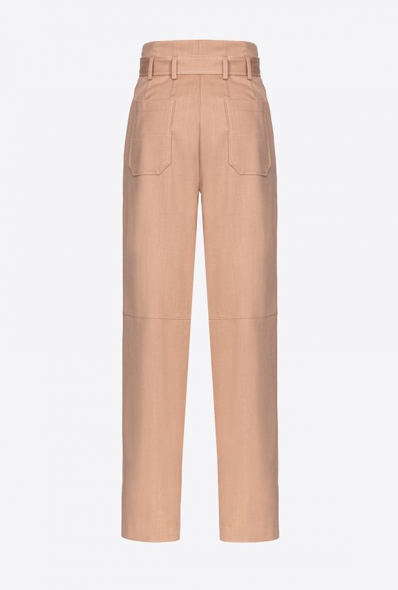 Pinko Flannel Trousers With Belt Tmavě Meruňka | SN-PKO33956