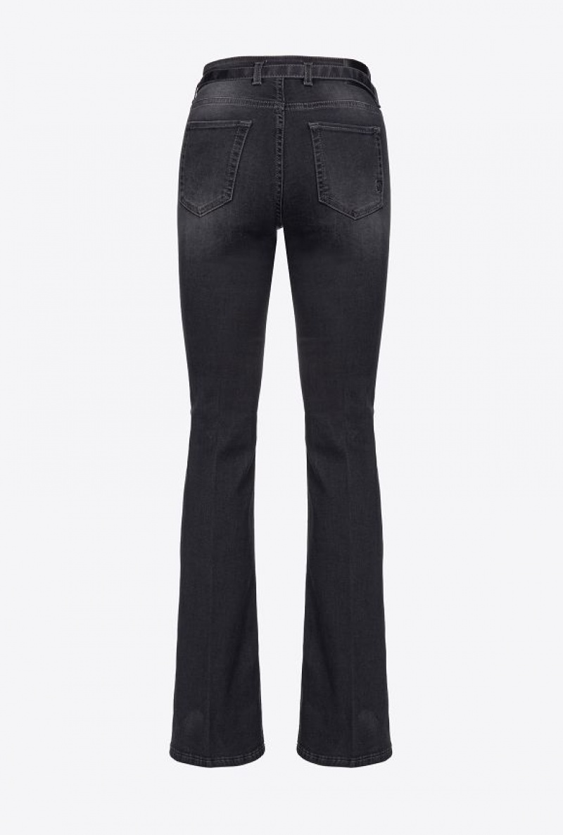 Pinko Flared Black Denim Jeans With Belt Černé | SN-PKO34023