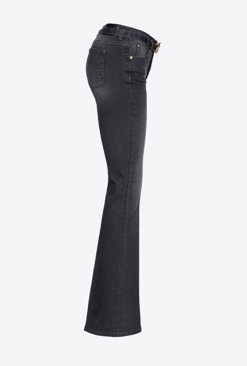 Pinko Flared Black Denim Jeans With Belt Černé | SN-PKO34023