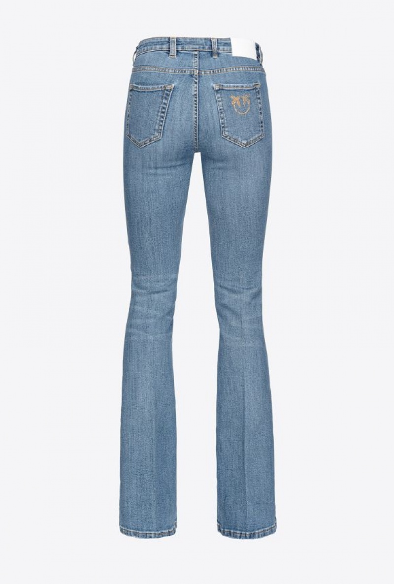 Pinko Flared Blue Stretch Denim Jeans With Love Birds Embroidery Blankyt Světle Modré | SN-PKO34016