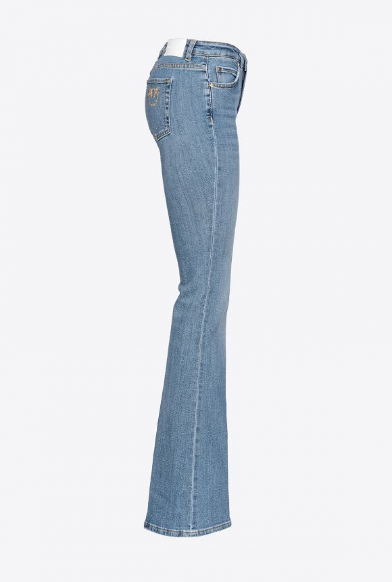 Pinko Flared Blue Stretch Denim Jeans With Love Birds Embroidery Blankyt Světle Modré | SN-PKO34016