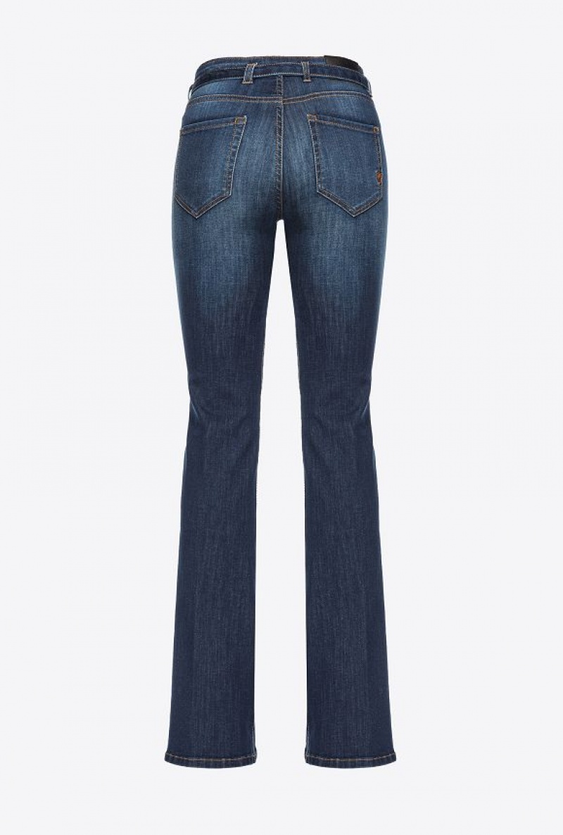 Pinko Flared Power Stretch Denim Jeans Tmavě Blankyt Světle Modré | SN-PKO33992