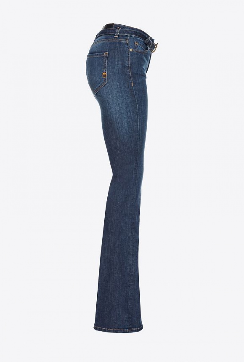 Pinko Flared Power Stretch Denim Jeans Tmavě Blankyt Světle Modré | SN-PKO33992