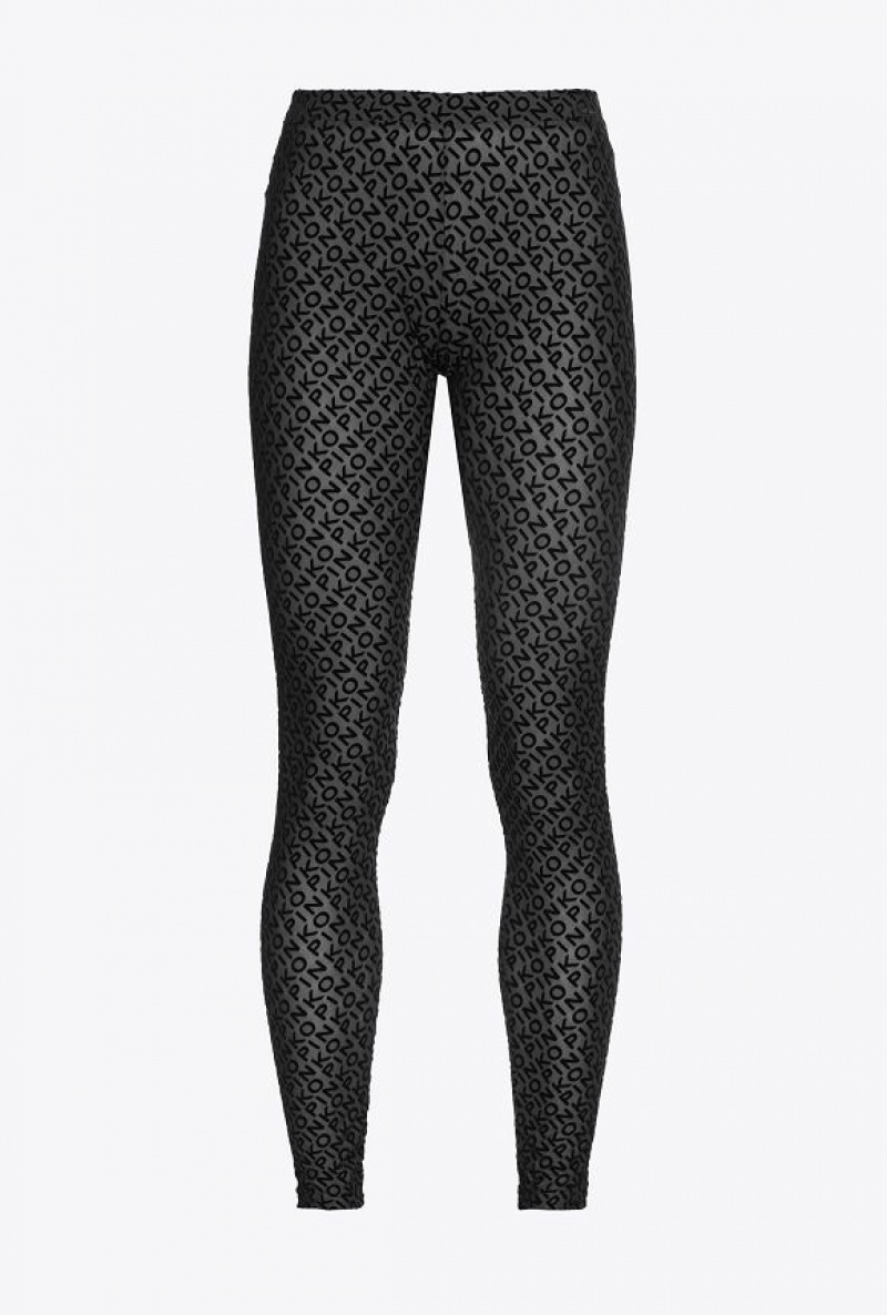 Pinko Flocked-logo Leggings Černé | SN-PKO33848