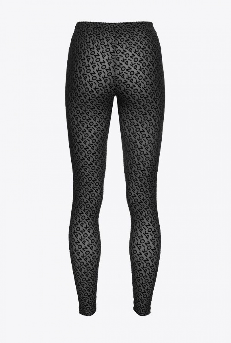 Pinko Flocked-logo Leggings Černé | SN-PKO33848