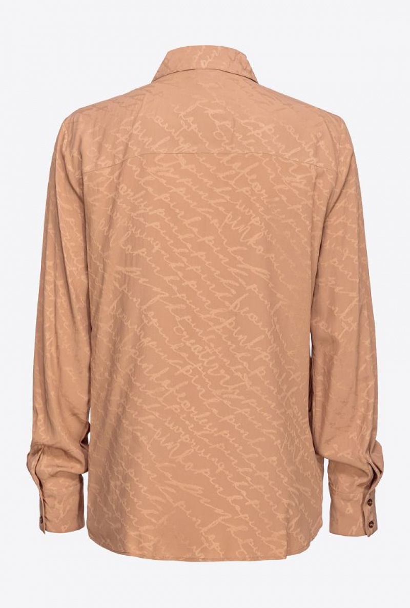 Pinko Flowing Jacquard Logo Shirt Tmavě Meruňka | SN-PKO33148