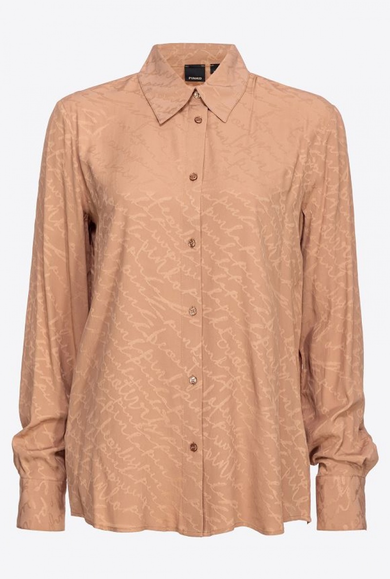 Pinko Flowing Jacquard Logo Shirt Tmavě Meruňka | SN-PKO33148