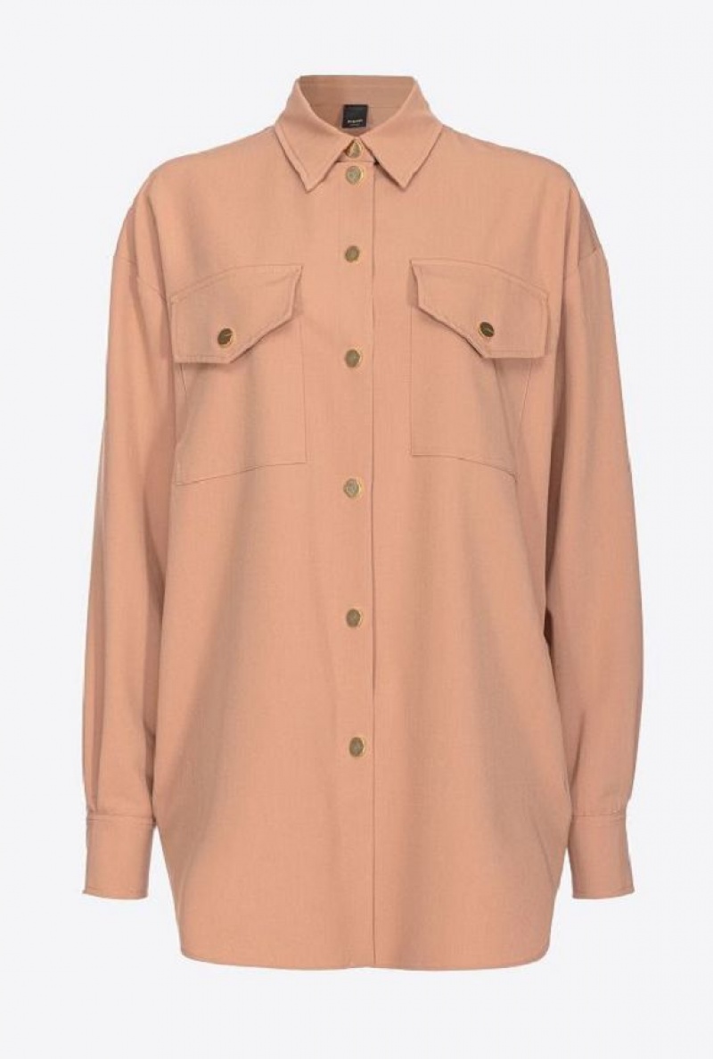 Pinko Flowing Shirt With Small Pockets Tmavě Meruňka | SN-PKO33893