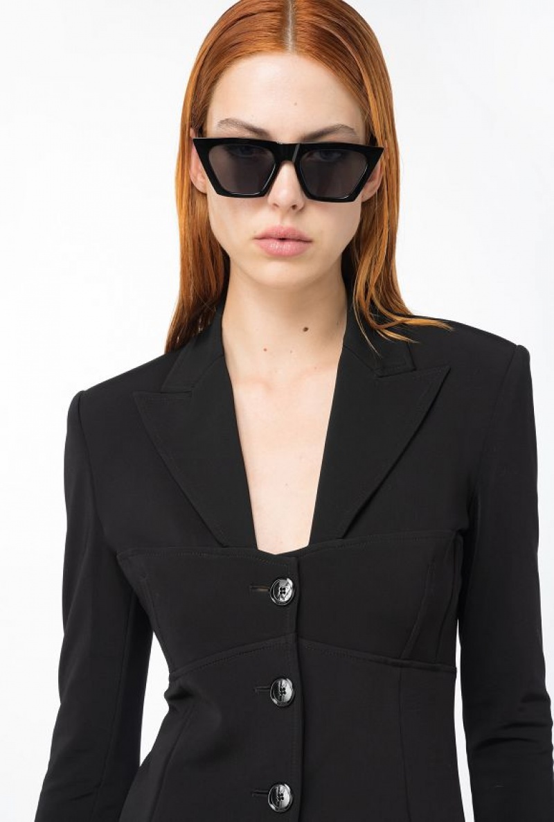 Pinko Flowing Technical Fabric Blazer With Topstitching Černé | SN-PKO33977